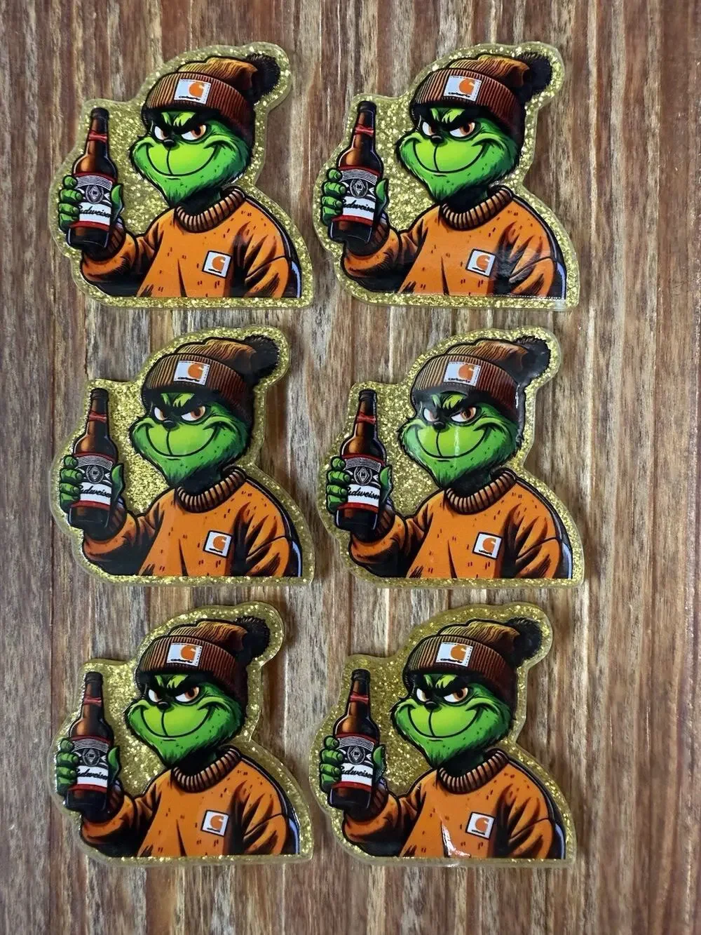 6 Pc Blue Collar Grinch Acrylic Flatbacks